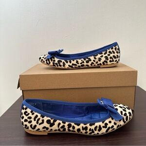 Sperry Leopard Animal Print Leather Ballet Bow Navy Trim Flats, Size 7, Women's